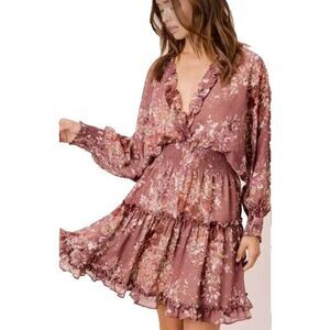 Anna Cai New York Womens Brown Smocked Ruffle Boho Fit & Flare Dress Size Medium